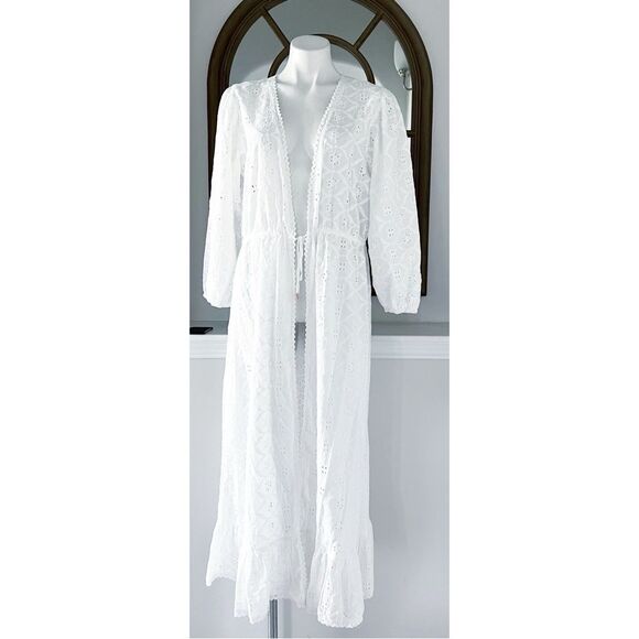 Melissa Odabash Avery Cotton Kaftan Swim Cover-Up in White, NWT, Size M - Picture 3 of 7